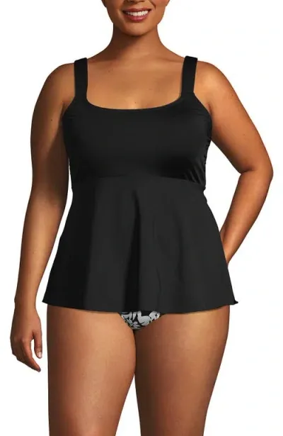 Lands' End Plus Size Flutter Scoop Neck Tankini Top In Black