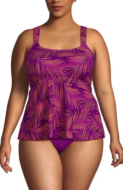 Lands' End Plus Size Flutter Scoop Neck Tankini Top In Violet Rose Stipple Palm