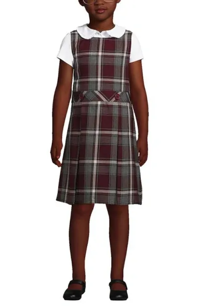 Lands' End Girls Uniform Plaid Jumper In Burgundy/gray Plaid