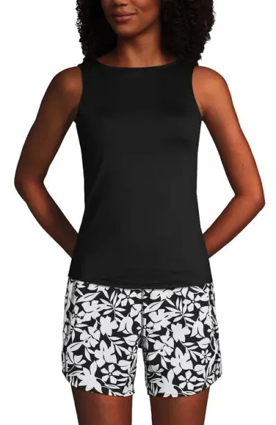 Lands' End High Neck Upf 50 Modest Tankini Top Swimsuit In Black