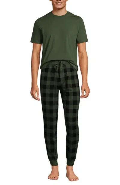 Lands' End Knit Jersey Pajama Sleep Set In Estate Green Buffalo Plaid