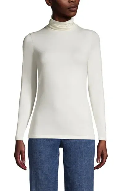 Lands' End Lightweight Jersey Skimming Long Sleeve Turtleneck In Ivory