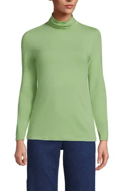 Lands' End Lightweight Jersey Skimming Long Sleeve Turtleneck In Soft Jade