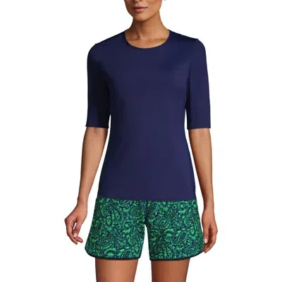 Lands' End Long Crew Neck Rash Guard Upf 50 Sun Protection Swim Tee In Deep Sea Navy