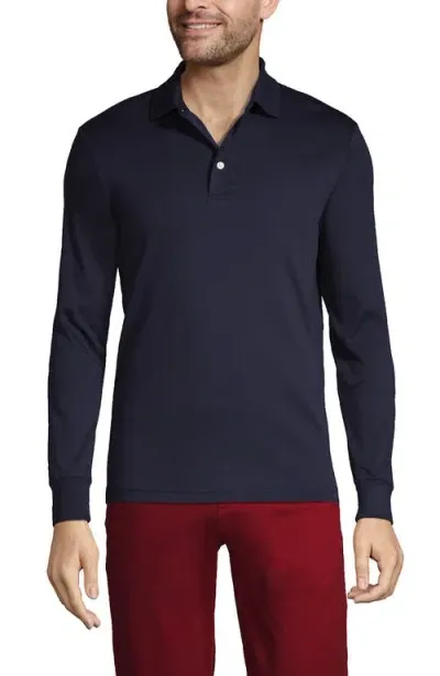 Lands' End Long Sleeve Cotton Supima Polo Shirt In Radiant Navy