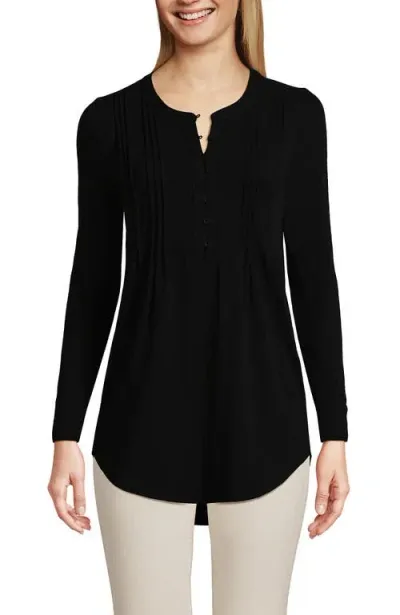 Lands' End Long Sleeve Lattice Pintuck Tunic In Black