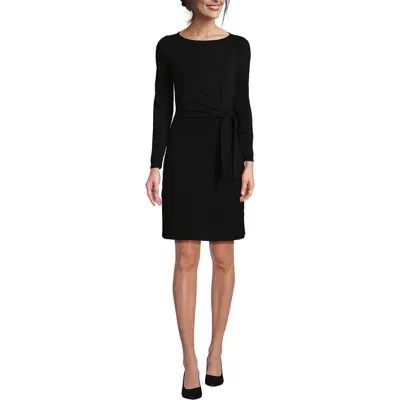 Lands' End Long Sleeve Lightweight Cotton Modal Boatneck Tie Waist Dress In Black