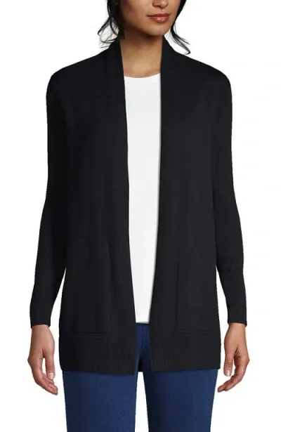 Lands' End Long Sleeve Open Long Cardigan Sweater In Black