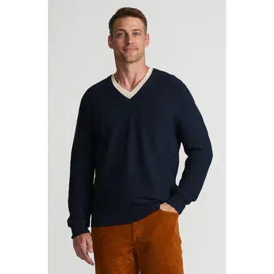 Lands' End Long Sleeve Washable Merino Wool V Neck Sweater In Radiant Navy