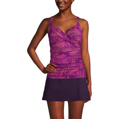 Lands' End Long Torso V-neck Wrap Underwire Tankini Swimsuit Top In Violet Rose Stipple Palm