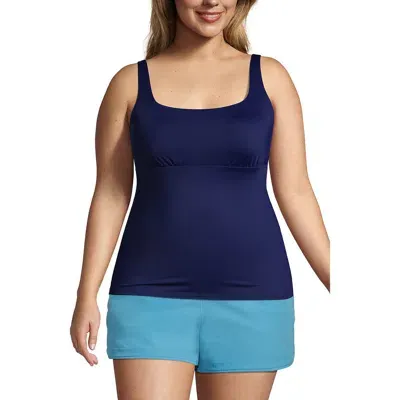 Lands' End Plus Size Mastectomy Chlorine Resistant Square Neck Tankini Swimsuit Top In Deep Sea Navy