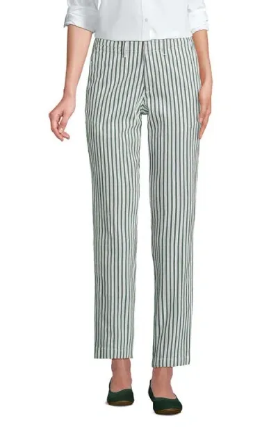 Lands' End Mid Rise Classic Straight Leg Chino Ankle Pants In Estate Green/white Stripes