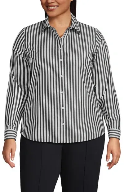 Lands' End Plus Size No Iron Button Front Shirt In Black/white Stripe