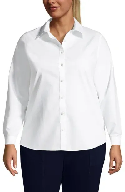 Lands' End Plus Size No Iron Button Front Shirt In White