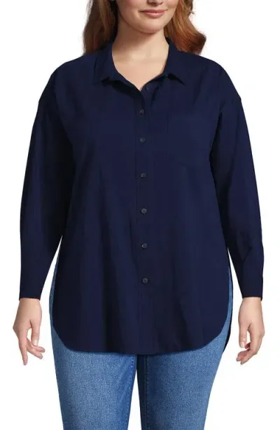 Lands' End Cotton Voile Billowy Oversized Shirt In Deep Sea Navy