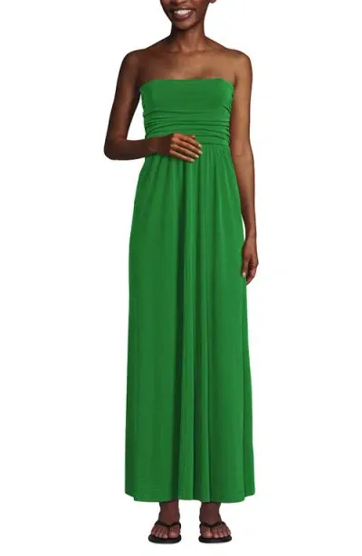 Lands' End Plus Size Cupro Bandeau Maxi Dress With Removable Straps In True Green