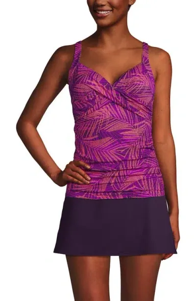 Lands' End Plus Size Dd-cup Chlorine Resistant V-neck Underwire Tankini Top Swimsuit Adjustable Stra In Violet Rose Stipple Palm