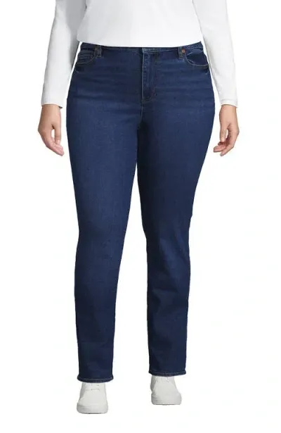 Lands' End Plus Size Mid Rise Straight Leg Blue Jeans In Port Indigo