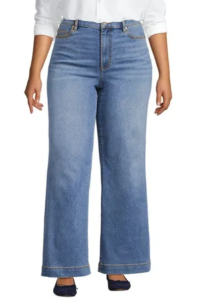 Lands' End Plus Size Recover High Rise Wide Leg Blue Jeans In Beau Blue