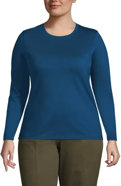 Lands' End Plus Size Relaxed Supima Cotton Long Sleeve Crew Neck T-shirt In Baltic Teal