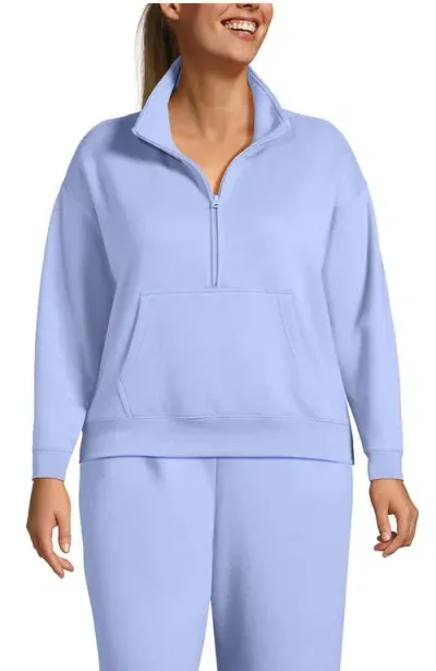 Lands' End Plus Size Serious Sweats Relaxed Long Sleeve Half Zip Sweatshirt In Light Cornflower