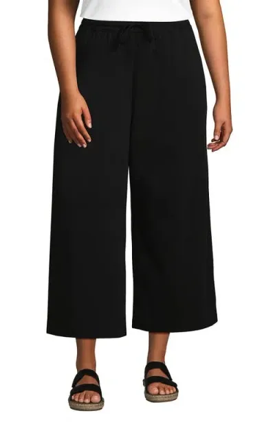 Lands' End Plus Size Sport Knit Elastic Waist Wide Leg Crop Pants In Black