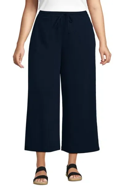 Lands' End Plus Size Sport Knit Elastic Waist Wide Leg Crop Pants In Radiant Navy