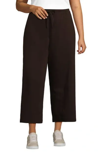 Lands' End Plus Size Sport Knit Elastic Waist Wide Leg Crop Pants In Rich Coffee