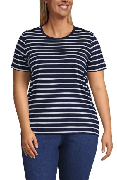 Lands' End Plus Size Relaxed Supima Cotton Crew Neck T-shirt In Deep Sea Navy Breton Stripe