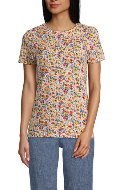 Lands' End Relaxed Supima Cotton Crew Neck T-shirt In Sweet Mango Multi Floral