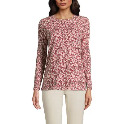 Lands' End Relaxed Supima Cotton Long Sleeve Crew Neck T-shirt In Dark Orange Floral Vines