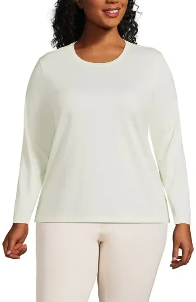 Lands' End Plus Size Relaxed Supima Cotton Long Sleeve Crew Neck T-shirt In Fresh Ivory