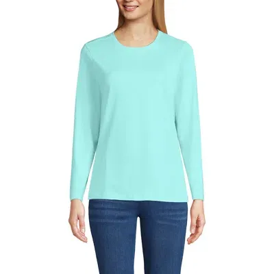 Lands' End Relaxed Supima Cotton Long Sleeve Crew Neck T-shirt In Pale Aqua Ice