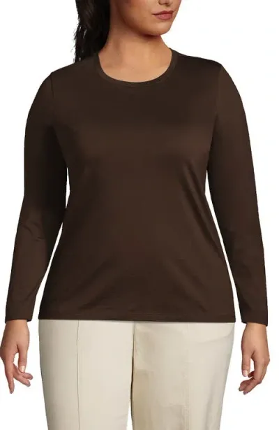 Lands' End Plus Size Relaxed Supima Cotton Long Sleeve Crew Neck T-shirt In Rich Coffee