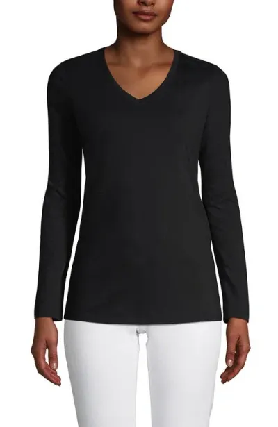 Lands' End Relaxed Supima Cotton Long Sleeve V-neck T-shirt In Black