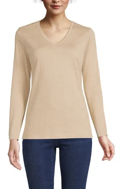 Lands' End Relaxed Supima Cotton Long Sleeve V-neck T-shirt In French Pecan Heather