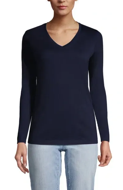 Lands' End Relaxed Supima Cotton Long Sleeve V-neck T-shirt In Radiant Navy