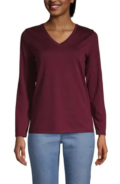 Lands' End Relaxed Supima Cotton Long Sleeve V-neck T-shirt In Rich Burgundy