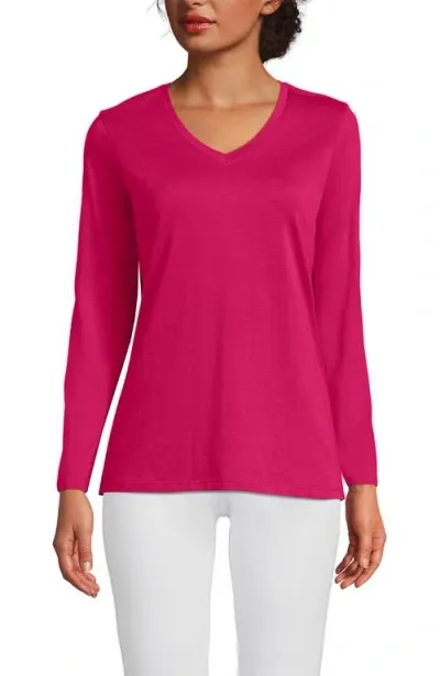 Lands' End Relaxed Supima Cotton Long Sleeve V-neck T-shirt In Spiced Rhubarb