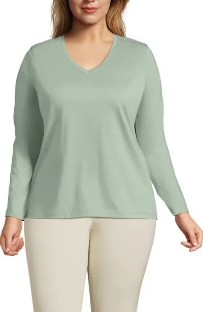 Lands' End Relaxed Supima Cotton Long Sleeve V-neck T-shirt In Washed Sage