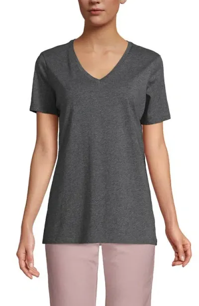 Lands' End Relaxed Supima Cotton V-neck T-shirt In Charcoal Heather