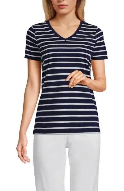 Lands' End Relaxed Supima Cotton V-neck T-shirt In Deep Sea Navy Breton Stripe