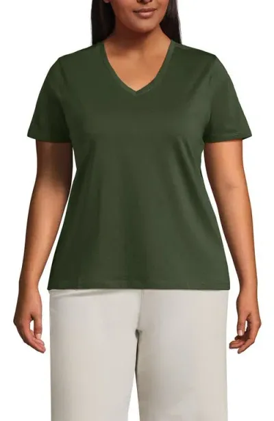 Lands' End Plus Size Relaxed Supima Cotton V-neck T-shirt In Estate Green