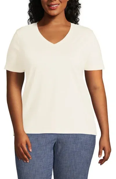 Lands' End Plus Size Relaxed Supima Cotton V-neck T-shirt In Fresh Ivory