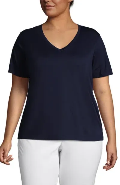 Lands' End Plus Size Relaxed Supima Cotton V-neck T-shirt In Radiant Navy