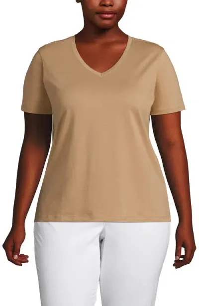 Lands' End Plus Size Relaxed Supima Cotton V-neck T-shirt In Soft Nutmeg