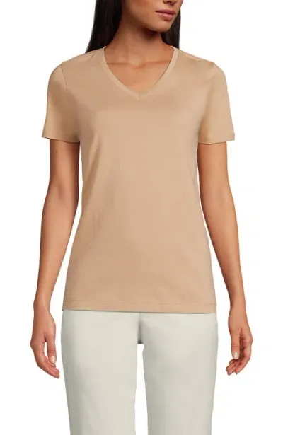 Lands' End Relaxed Supima Cotton V-neck T-shirt In Soft Nutmeg