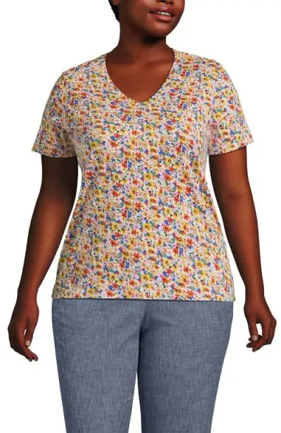 Lands' End Plus Size Relaxed Supima Cotton V-neck T-shirt In Sweet Mango Multi Floral