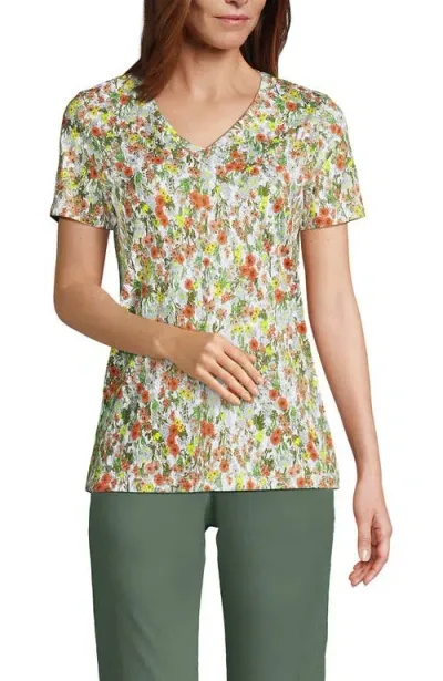 Lands' End Relaxed Supima Cotton V-neck T-shirt In White Multi Field Floral