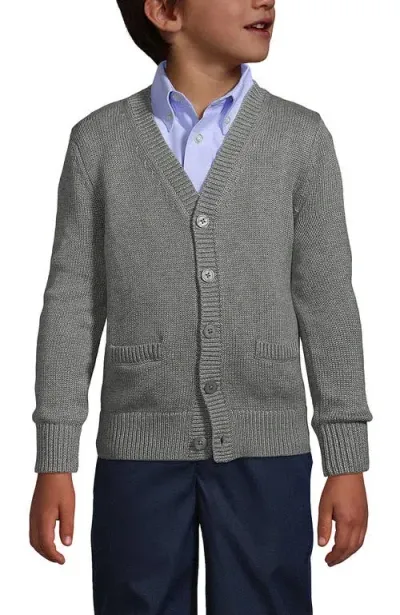 Lands' End Babies'  School Uniform Boys Cotton Modal Button Front Cardigan Sweater In Pewter Heather